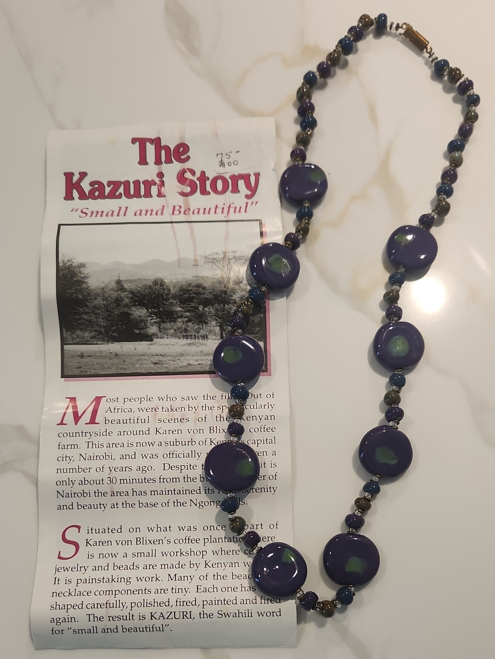 Purple Kazuri Ceramic Bead Necklace